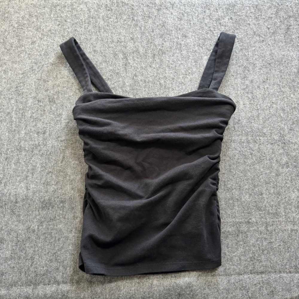 Reformation Black Ruched Tank Top Square Neck Sleeveless XS